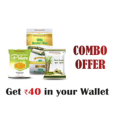 Patanjali Food Combo- Sona Masuri Rice 5kg+ Arhar dal 1 kg + Bura 1 kg - Rs 40 Off